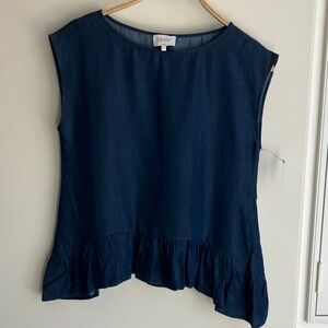 LAUNDRY By Shelli Segal Blue Sleeveless Top Ruffle Asymmetrical Hem Women 4 NWT